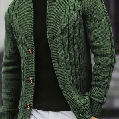 Men's Cable Knit Cardigan with V-Neck for Comfortable and Versatile