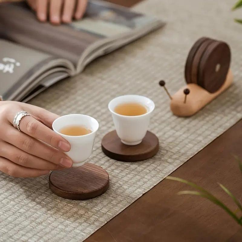 Table with Wooden Coaster Set with Log Design for Protection