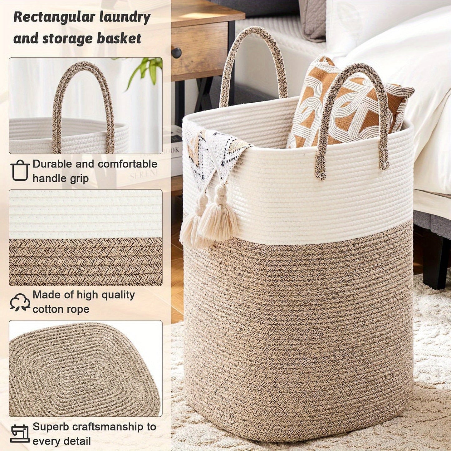 Basket Extra Large Woven Laundry for Space for All Your Things, Durable and Practical