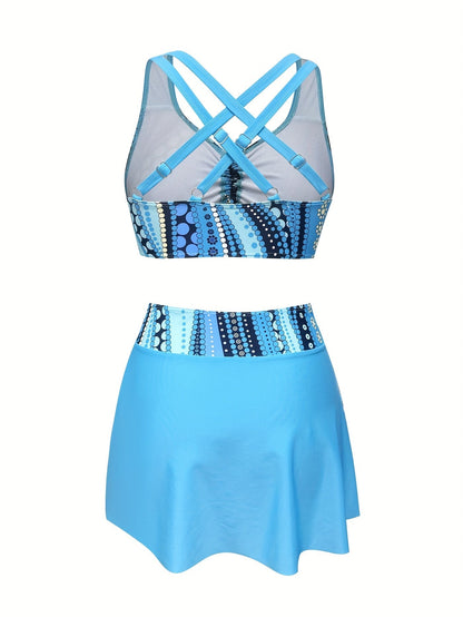 Set Tankini Women Polka Dot Tankini with Skirt Three‑piece
