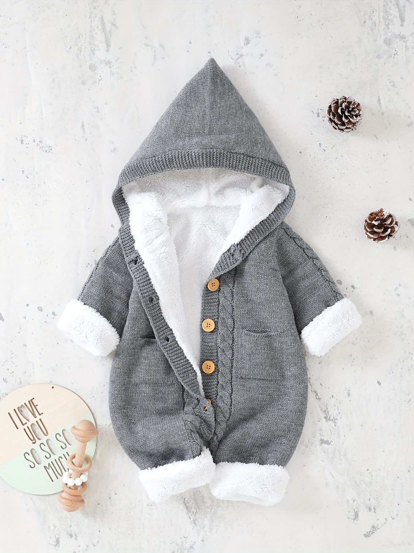 Baby Knitted Jumpsuit with Hood for Warm and Comfortable