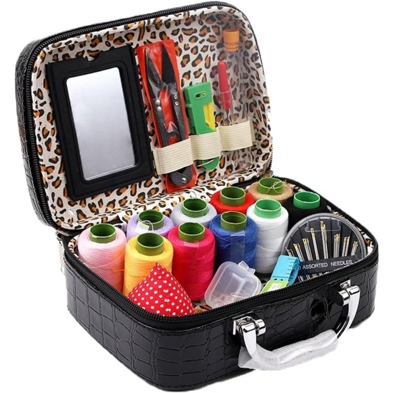 Case Complete Portable Sewing Kit in Faux Leather for Compact and Practical
