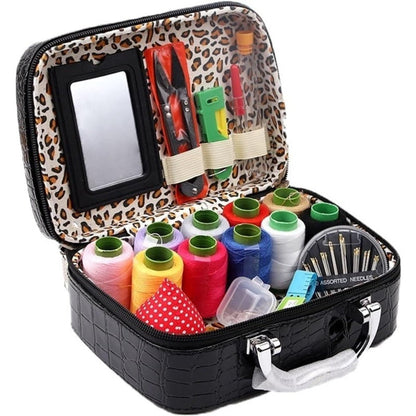 Case Complete Portable Sewing Kit in Faux Leather for Compact and Practical