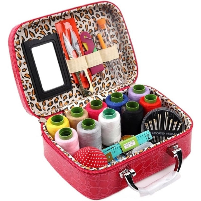 Case Complete Portable Sewing Kit in Faux Leather for Compact and Practical