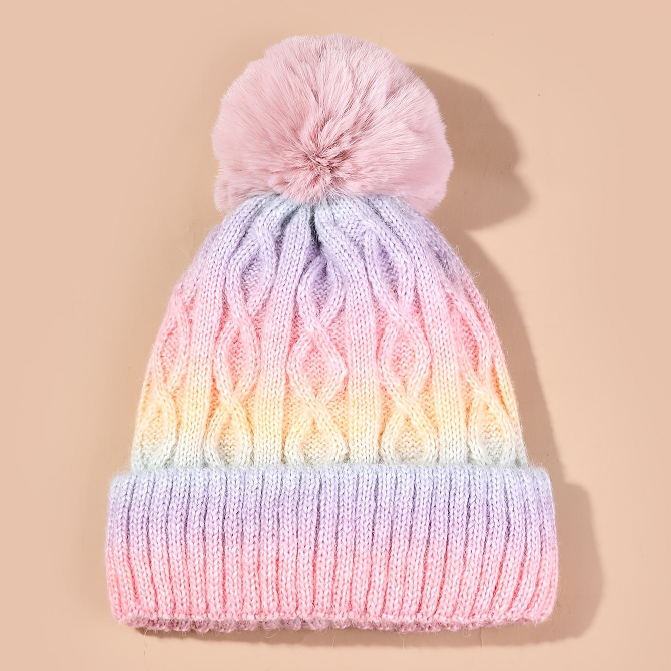 Lana Rainbow Beanie for Girls for Knitted Hat with Pom Pom and Thick Material for Winter