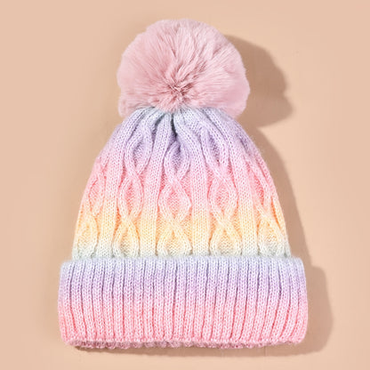 Lana Rainbow Beanie for Girls for Knitted Hat with Pom Pom and Thick Material for Winter