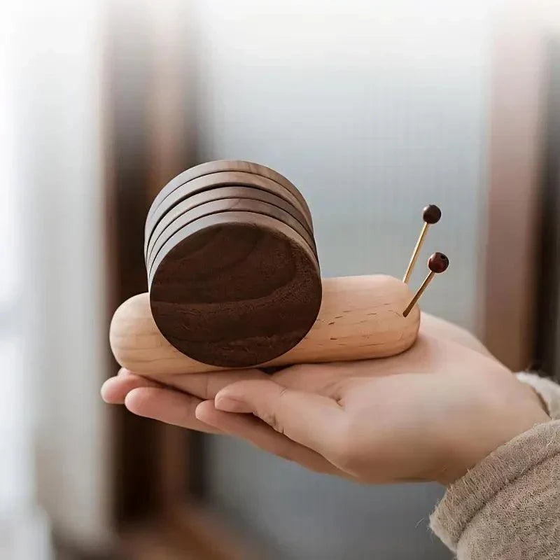 Table with Wooden Coaster Set with Log Design for Protection