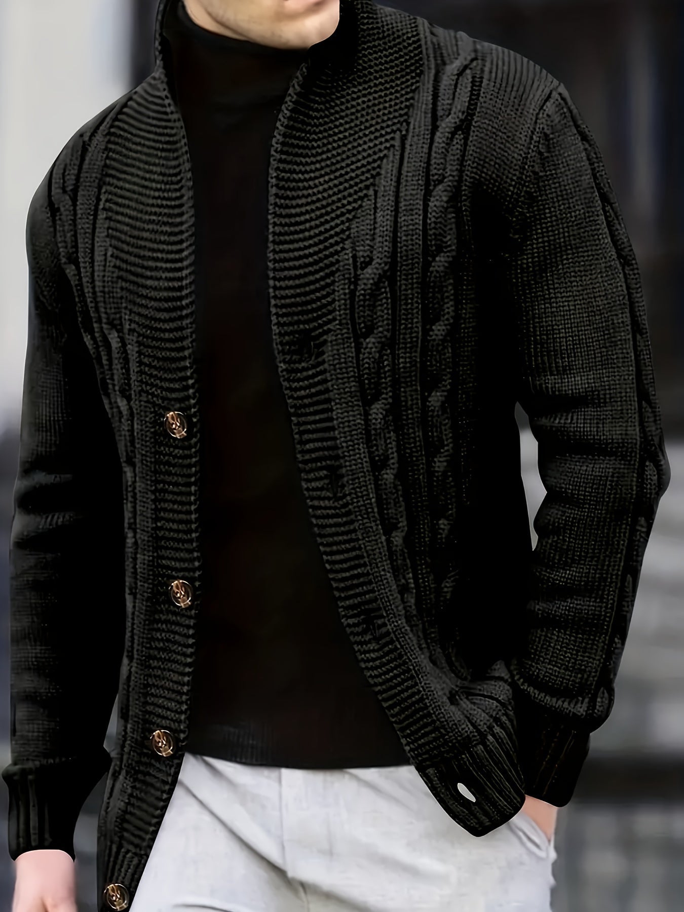Men's Cable Knit Cardigan with V-Neck for Comfortable and Versatile