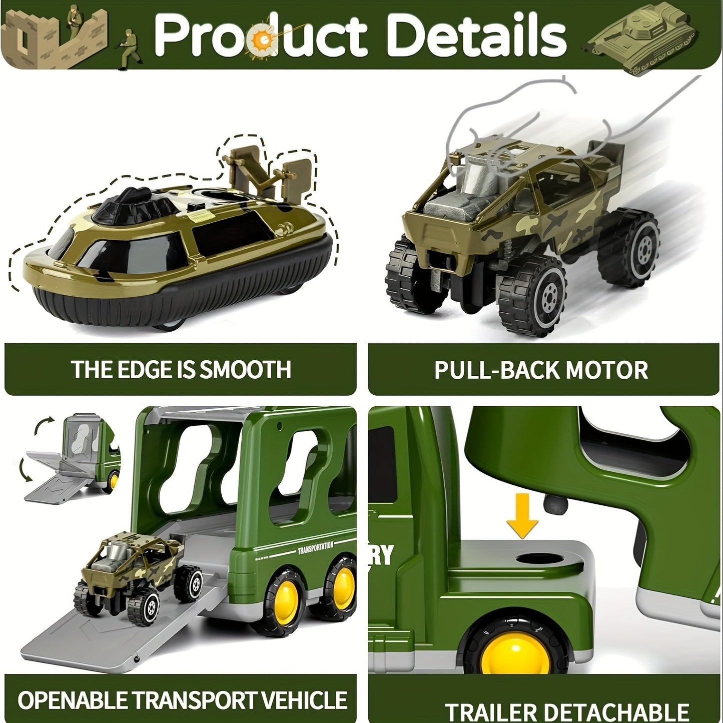 Toy with Armyforce 14-in-1 Military Set for Truck with Tanks, Soldiers, and Sound Effects