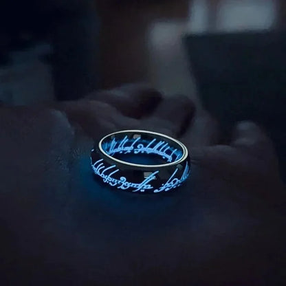 Ring Lumobond Glow with Engraved Stainless Steel Ring with Luminous Rune Design