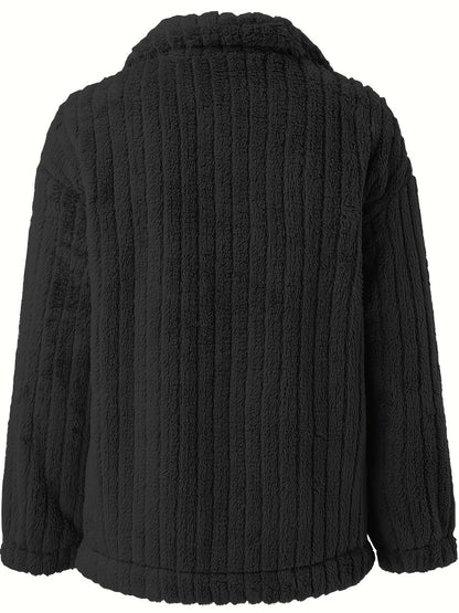 Ladies' Teddy Coat with Shawl Collar and Long Sleeves for Casual Autumn and Winter