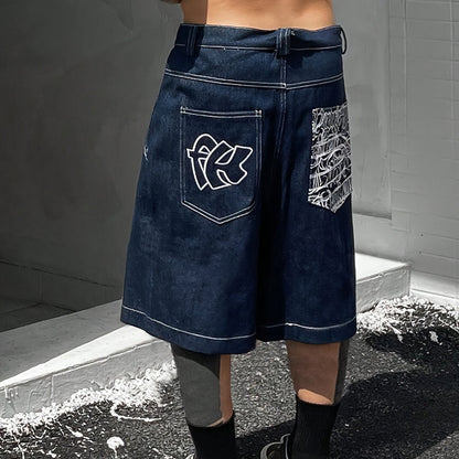 Casual Bermuda Denim Shorts for Loose Fit with Stylish Floral Embroidery