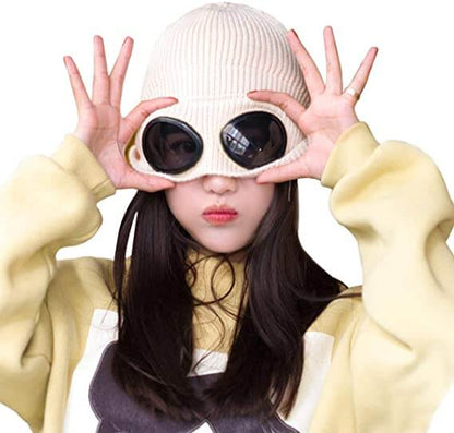 Glasses with Knitted Winter Beanie with Lens for Warm Unisex Beanie for Cold and Windy Days