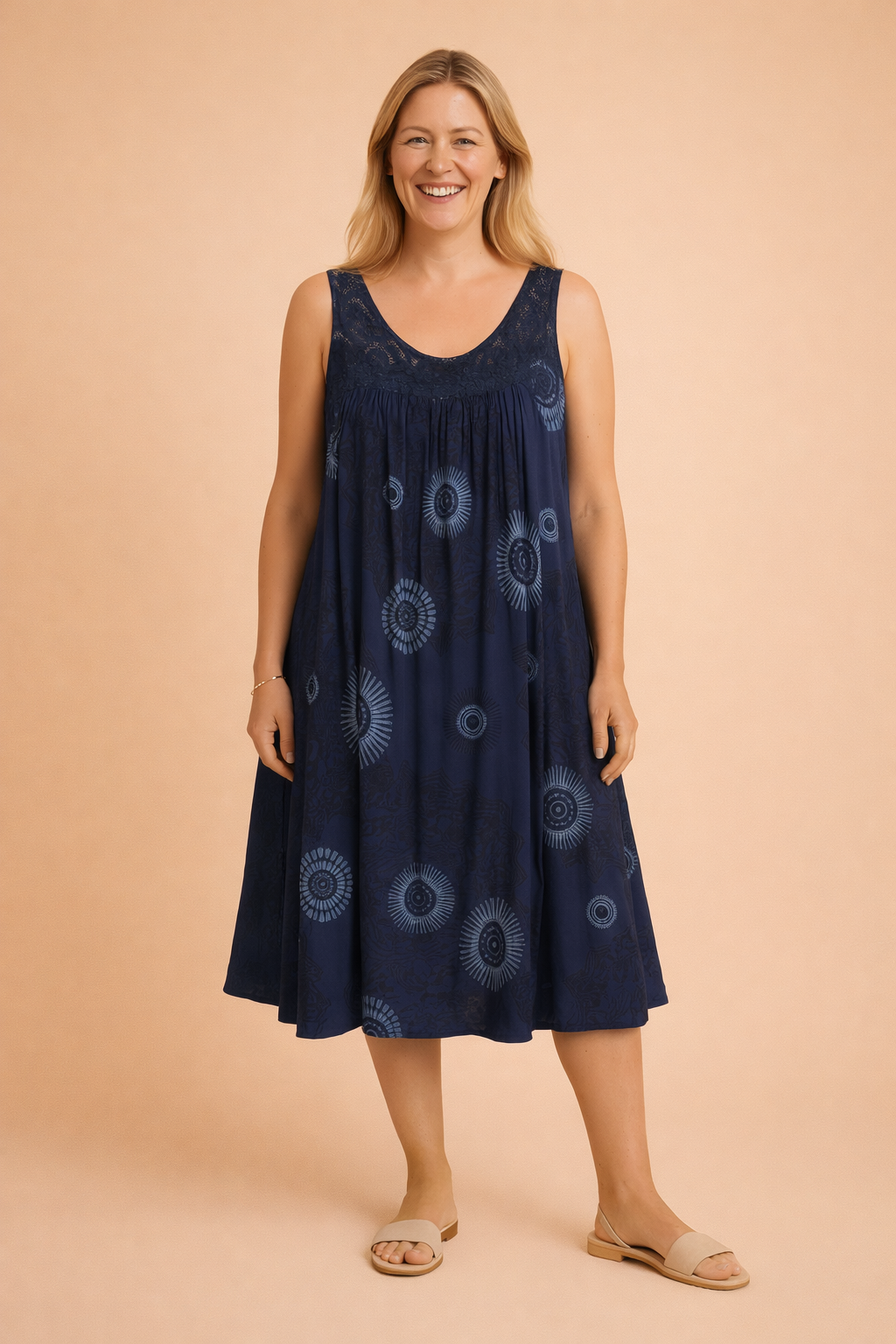 Ladies' Airy Midi Dress with Bohemian Pattern for Comfortable Summer Looks