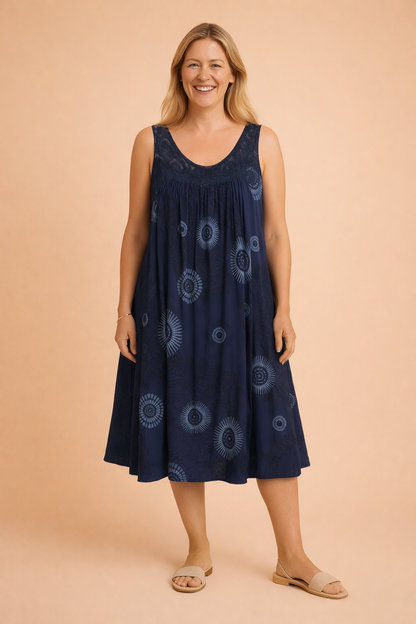 Ladies' Airy Midi Dress with Bohemian Pattern for Comfortable Summer Looks