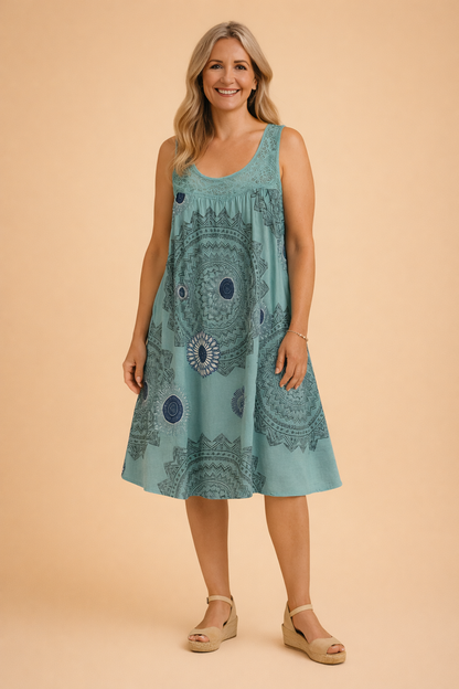 Ladies' Airy Midi Dress with Bohemian Pattern for Comfortable Summer Looks