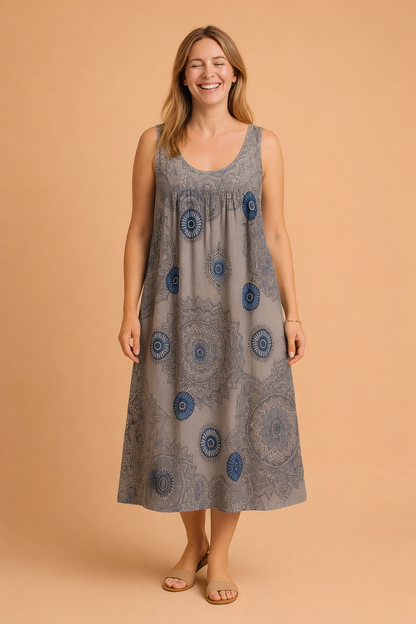 Ladies' Airy Midi Dress with Bohemian Pattern for Comfortable Summer Looks