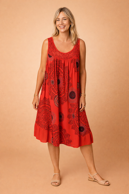 Ladies' Airy Midi Dress with Bohemian Pattern for Comfortable Summer Looks