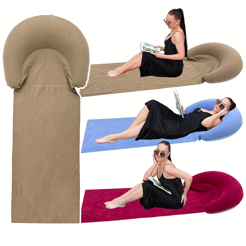 Mat with Comfortable Inflatable Beach Headrest for the Beach and Camping