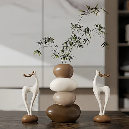 Vase with Decorative Resin Set with Sculptural Stone Design for Interiors