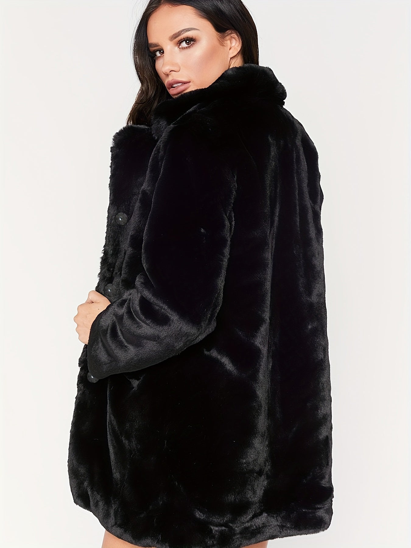 Elegant Women's Mid-Length Winter Faux Fur Coat for Stylish and Warm for Cold Months