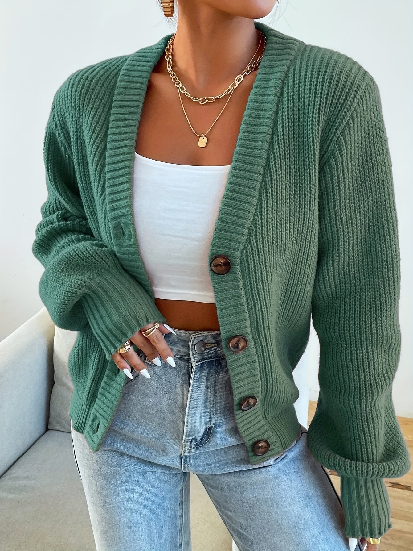 Autonomous Solid Knit Cardigan for Stylish and Warm for Spring and Autumn
