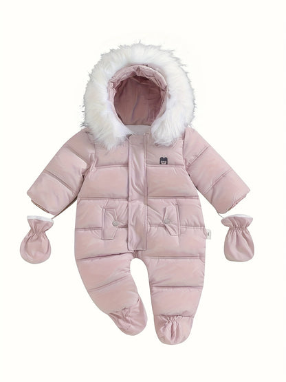 Snowy Baby Romper for Warm Winter Onesie with Hood for Outdoors