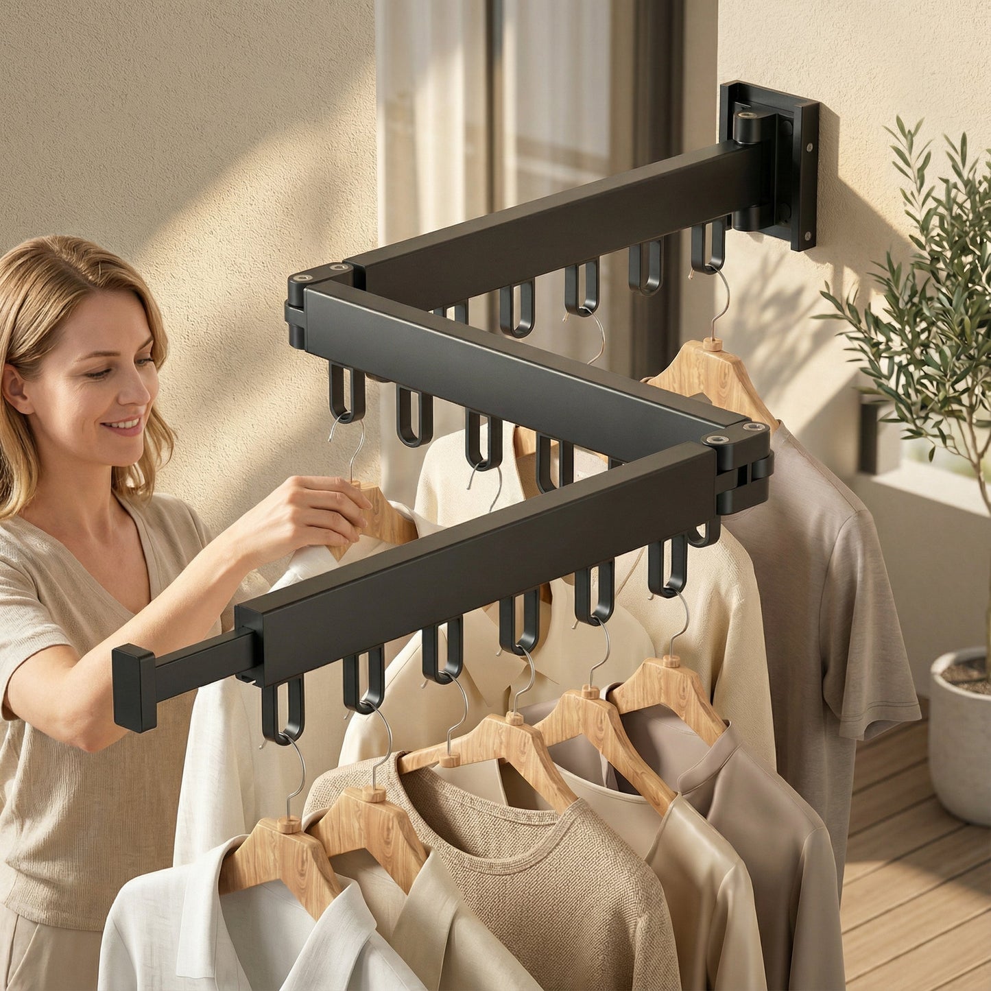 Rack with Retractable Wall Drying Design for Clothes with Space-Saving and Sturdy Design