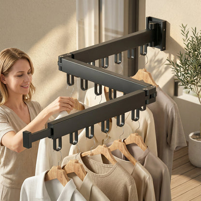 Rack with Retractable Wall Drying Design for Clothes with Space-Saving and Sturdy Design