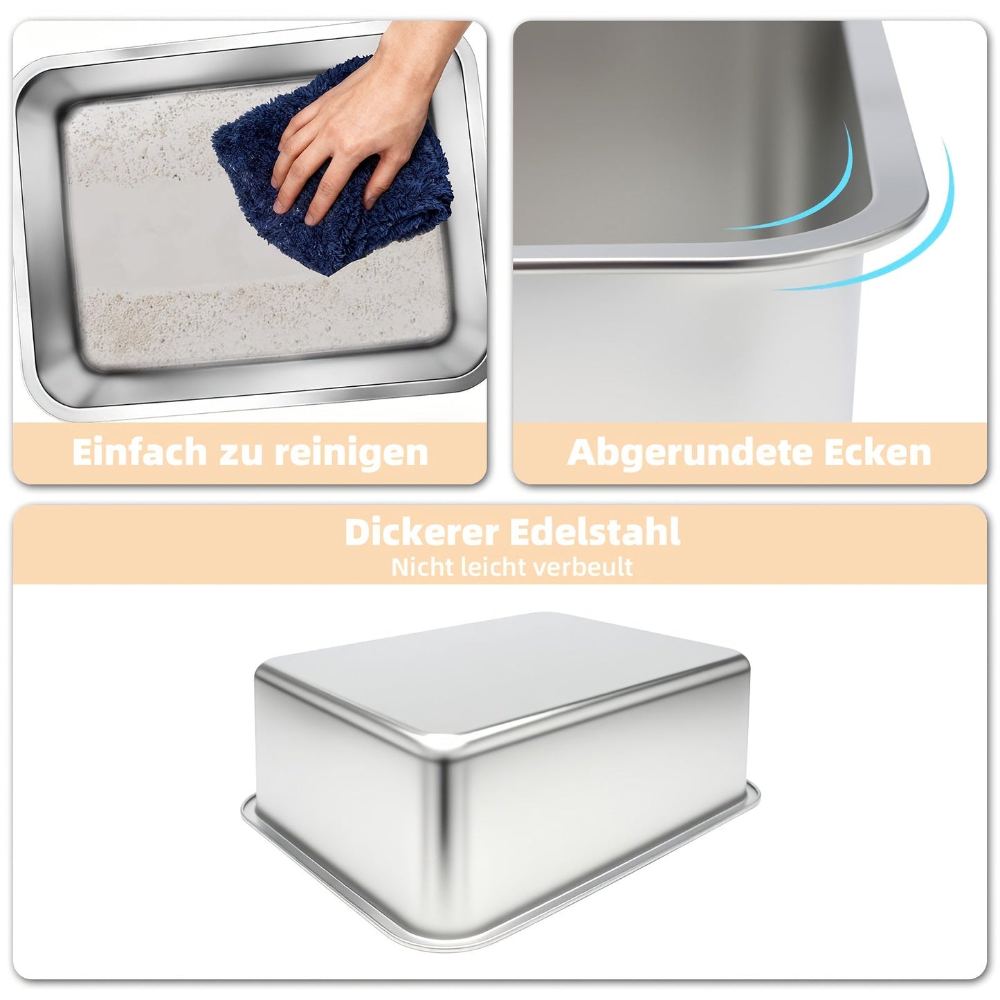 Extra Large Stainless Steel Cat Litter Tray with Low Entry with Durable and Hygienic Design