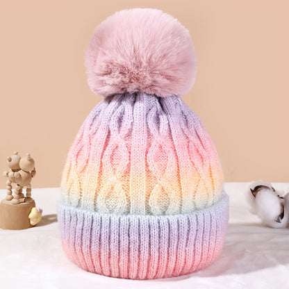 Lana Rainbow Beanie for Girls for Knitted Hat with Pom Pom and Thick Material for Winter
