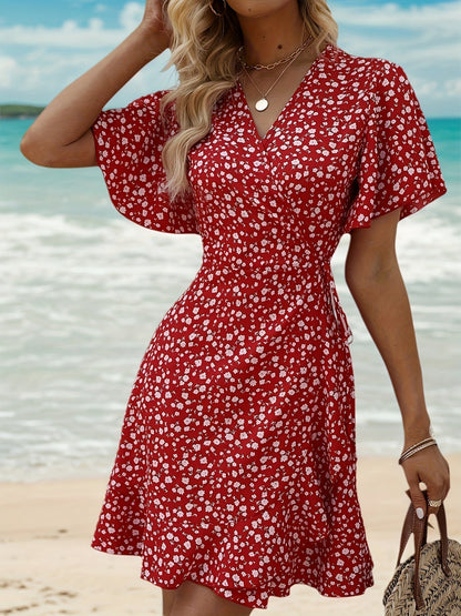 Lightweight Ladies' Summer Dress with Floral Print and Elegant Wrap Design