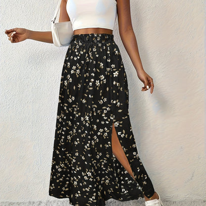 Elegant Summer Maxi Skirt with Floral Print and Airy Split for Women
