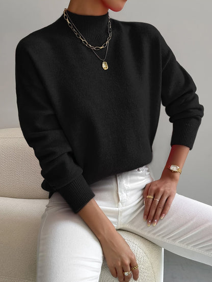 Ladies' Knitted Jumper with a High Neck and Long Sleeves for Autumn Winter