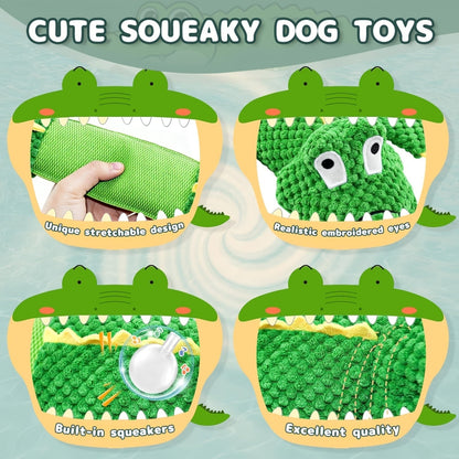 Toy with Sturdy Crocodile Dog Squeaker for Tug-of-War and Interactive Play
