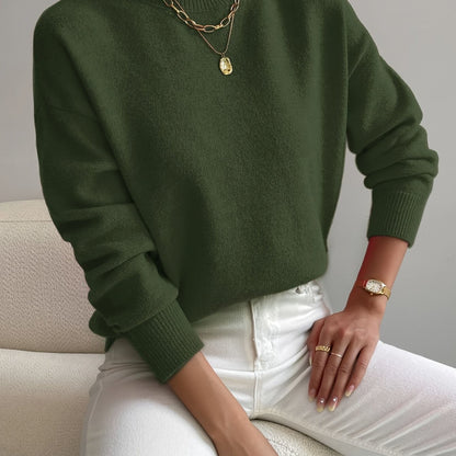 Ladies' Knitted Jumper with a High Neck and Long Sleeves for Autumn Winter
