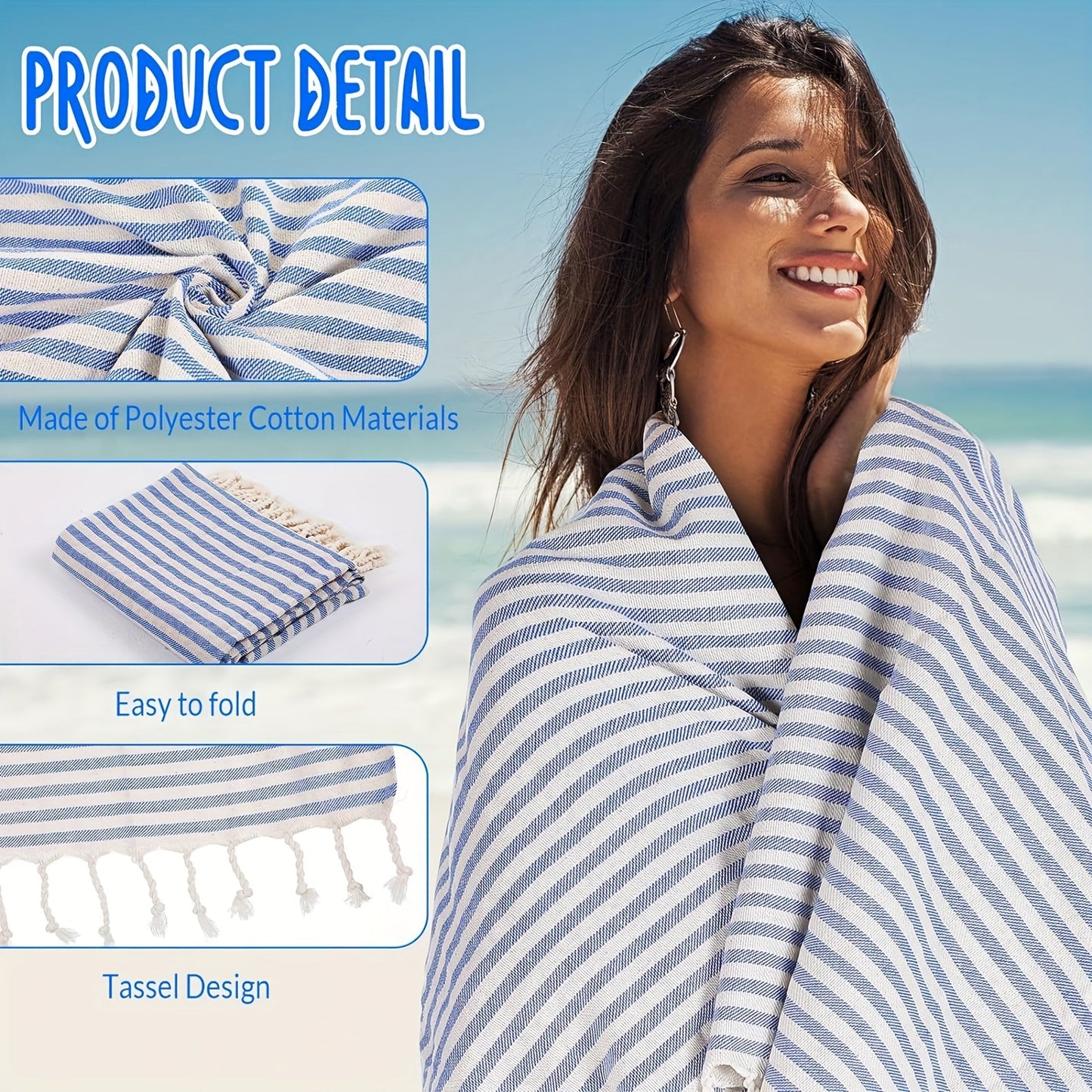 Oversized Beach Towel with Bohemian Stripe Pattern