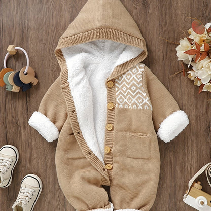 Baby Knitted Jumpsuit with Hood for Warm and Comfortable