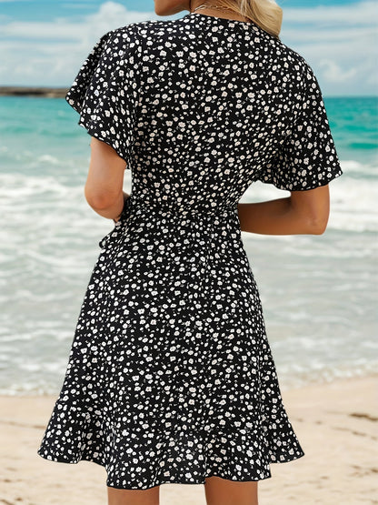 Lightweight Ladies' Summer Dress with Floral Print and Elegant Wrap Design