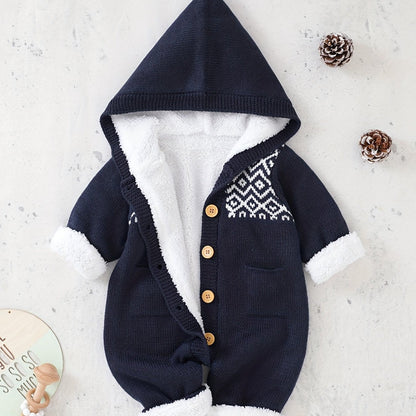 Baby Knitted Jumpsuit with Hood for Warm and Comfortable