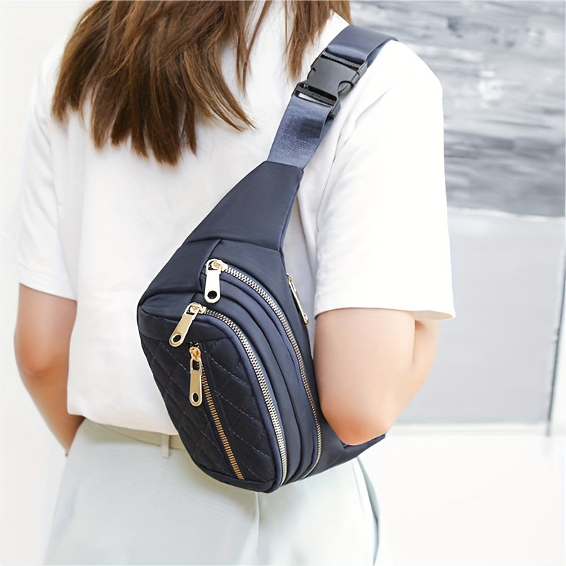 Bag with Lightweight Bum Design for Women with Quilted Check Pattern and Double Zipper