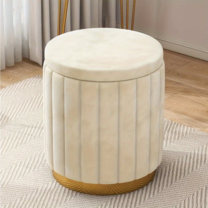 Nordic Chic Storage Ottoman with Stylish Round Pouf with Storage and Mirror Finish