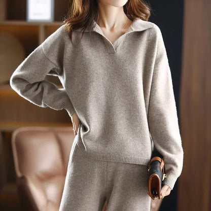 Set Cashmere Two-Piece Ladies for Soft Comfort and Timeless Elegance