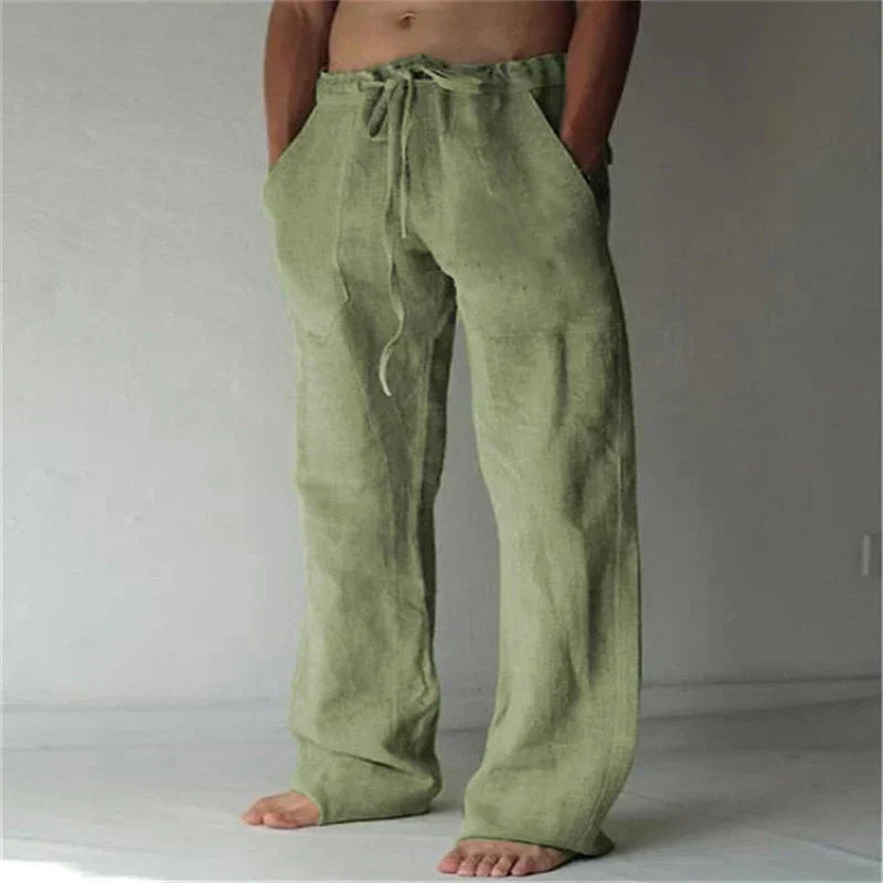 Linen Pants Men with Baggy Fit and Elastic Waistband
