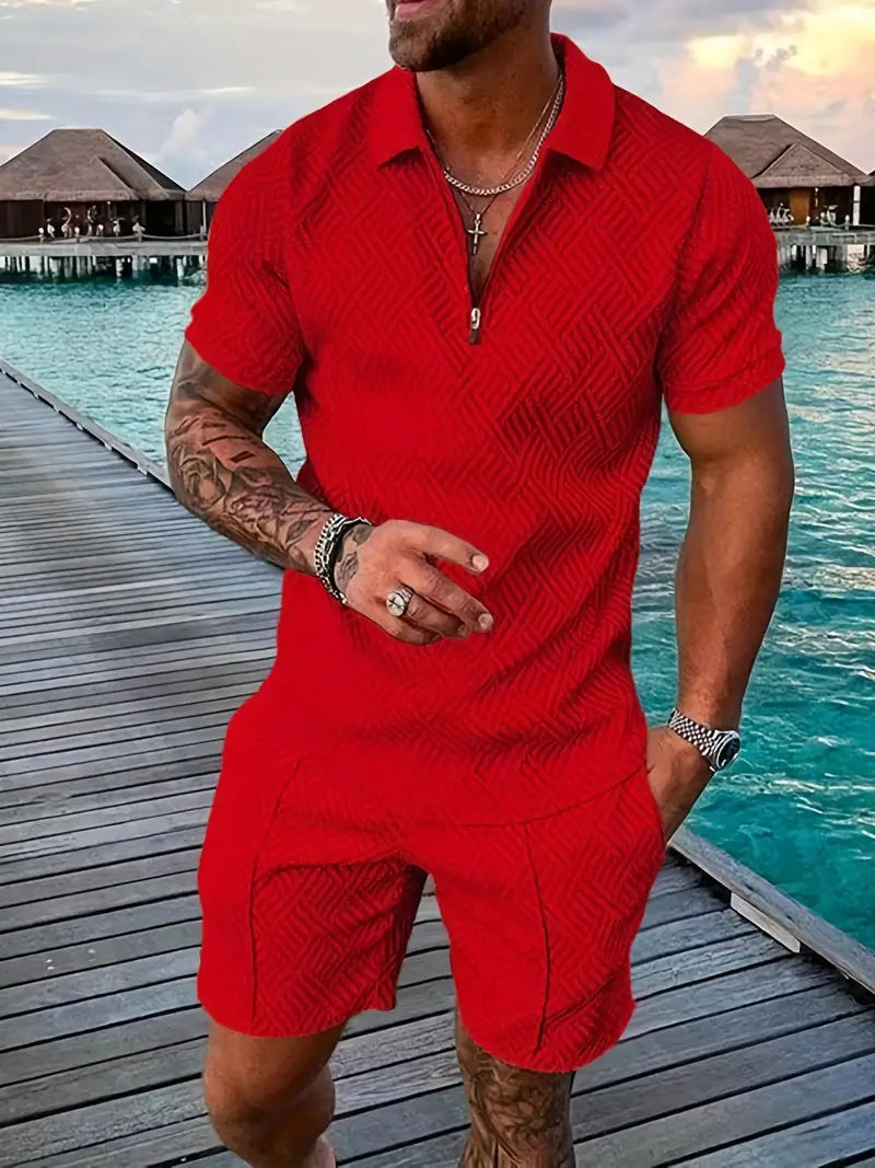 Set with Geometric Men's Summer Polo and Shorts