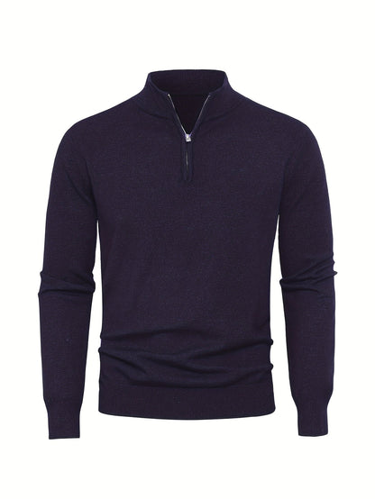 Men's Knitted Jumper with Half Zip with Warm High-Neck Style for Autumn and Winter