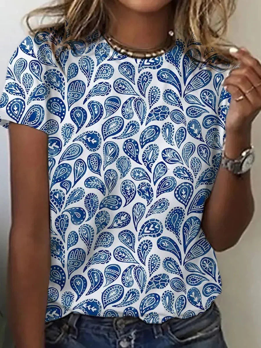 Ladies' T-Shirt with Paisley Pattern and Comfortable Fit for Everyday Use