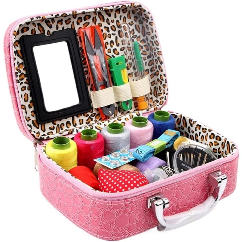 Case Complete Portable Sewing Kit in Faux Leather for Compact and Practical