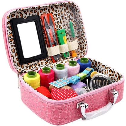 Case Complete Portable Sewing Kit in Faux Leather for Compact and Practical