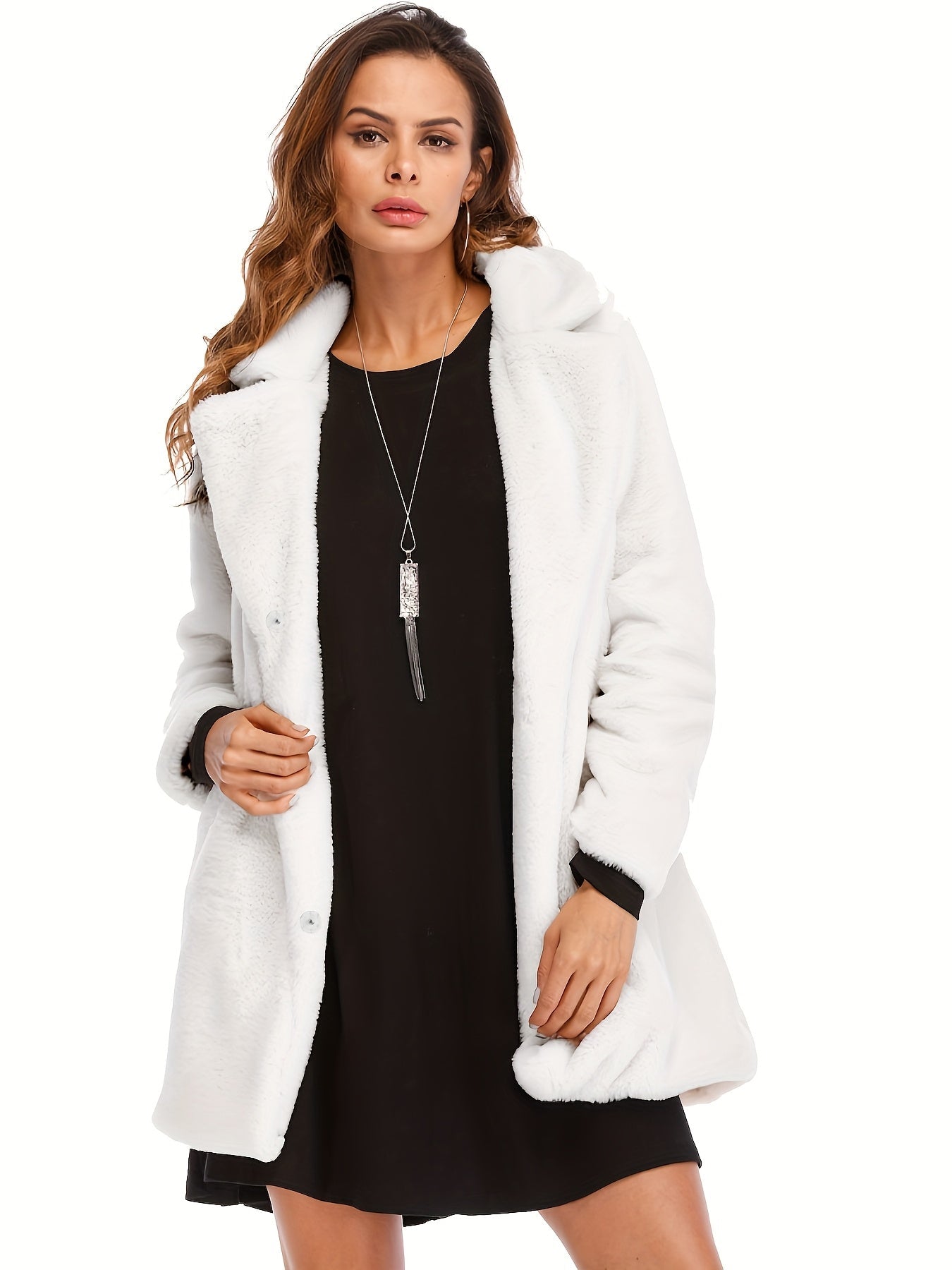Elegant Women's Mid-Length Winter Faux Fur Coat for Stylish and Warm for Cold Months
